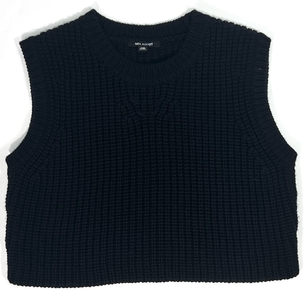 Neil Barrett Black Woolen Cropped Knit Top Short Gilet Vest Size L